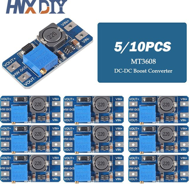 10er Set MT3608 DC-DC Aufwärtswandler Modul, Einstellbarer Booster Spannungsregler, Blau, 2A max, 2V-24V auf 5/9/12/28V - Bild 1