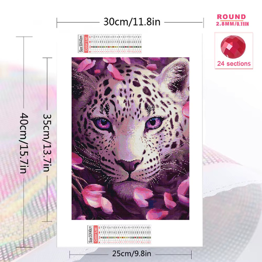 Evershine Diamantmalerei Leopard Bastelset mit rundem Strass-Mosaik für vollflächige Stickerei, B/H: 20 x 30 cm - Bild 2