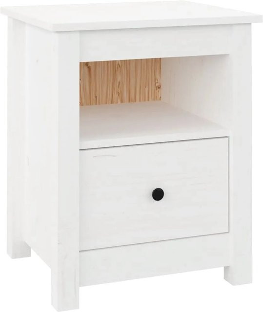 vidaXL Nachttisch aus massivem Kiefernholz in Weiß, rustikales Design, B/T/H: 40 x 35 x 49 cm - Bild 1