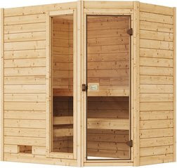 WEKA Massivholzsauna Valida Eck 1 für 4 Personen mit 4,5 kW Ofen und externer Steuerung in Braun - Bild 1