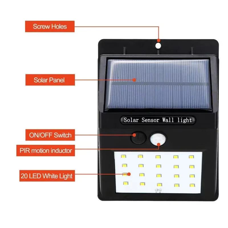 Heinast Solar-Wandleuchte mit 20 LED und PIR-Bewegungsmelder, IP65 wasserdichte Außenleuchte in Schwarz für Garten und Außenbereich - Bild 2