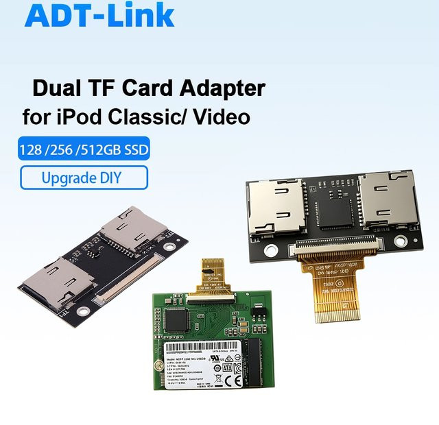 SPEEDIER Dual-TF-zu-CE-Adapter Festplatten-Flexkabel für iPod Classic 6. und 7. Generation A1238, iPod Video 5. und 5.5. Generation A1136, SSD, Schwarz - Bild 1