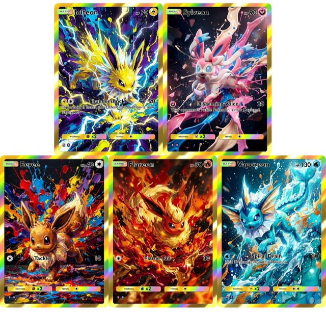 Pokémon Eevee Flareon Vaporeon Jolteon Sylveon Holo-Anime-Sammelkarten - Bild 1