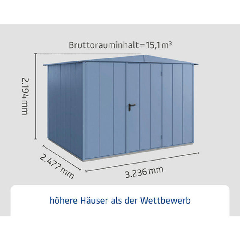 Ecostar Gerätehaus Elegant-S aus verzinktem Metall in Blau, B/H/T: 302,8 x 219,4 x 238 cm - Bild 3