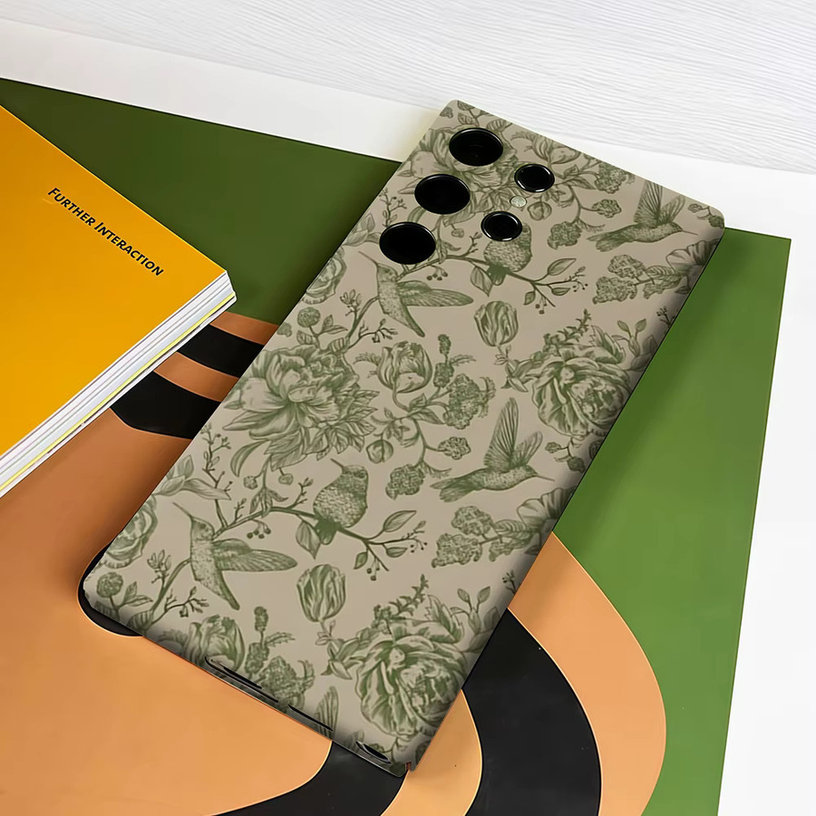 Stoßfeste Doppelschicht Handyhülle mit Vintage Grüner Pfingstrose und Kolibri für Samsung Galaxy S26 S25 S24 Ultra Plus - Bild 4