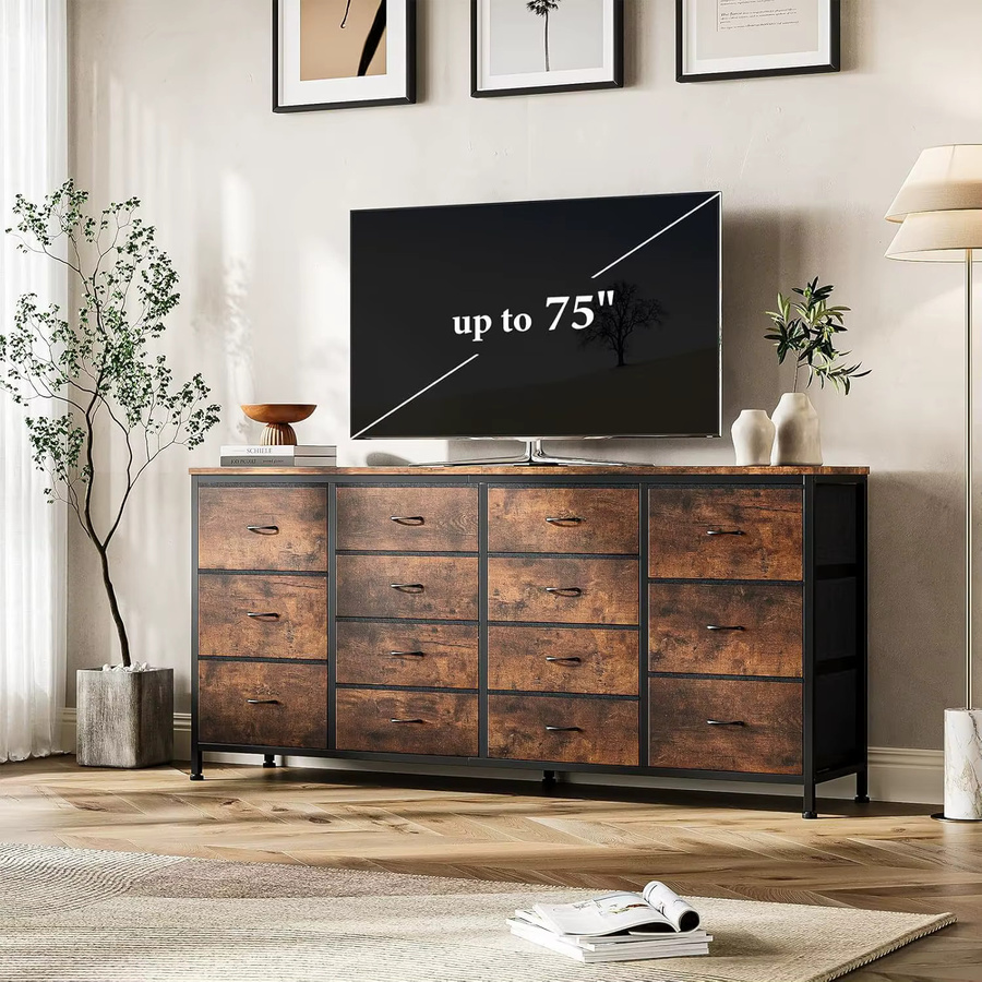 HiMISS Moderne TV-Kommode mit 14 Schubladen und Steckdosen, Platzsparende Stoffkommode mit Metallgestell für Wohnzimmer, Schlafzimmer oder Kinderzimmer, B/T/H: 160 x 35 x 75 cm - Bild 2