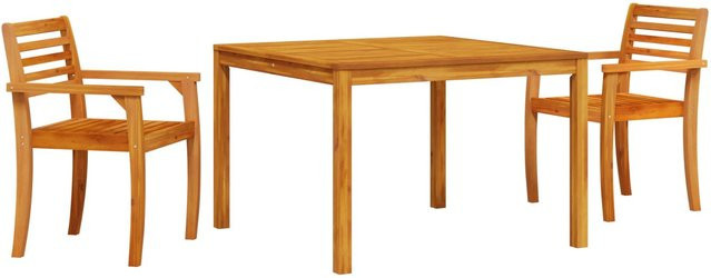 vidaXL 3-tlg Garten-Essgruppe aus Massivholz Akazie in Braun, rustikaler Esstisch und Stühle für Garten und Terrasse, B/T/H: 110 x 110 x 75 cm - Bild 1