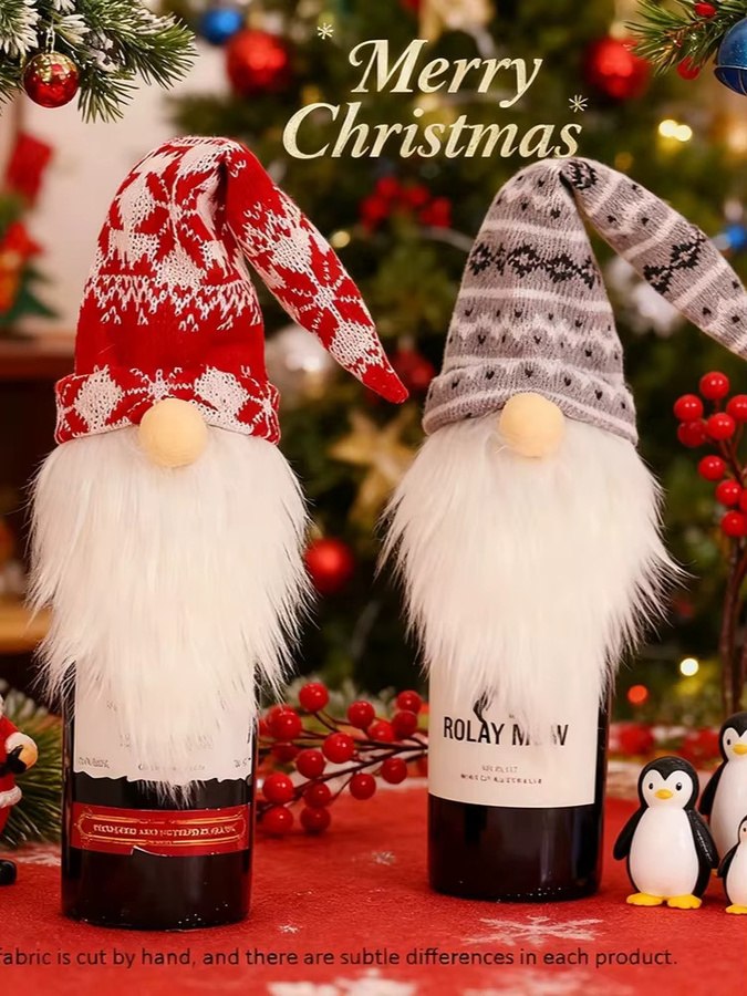 Rote Flaschentasche aus Textil für Weihnachten und Silvester zur Tischdekoration - Bild 6