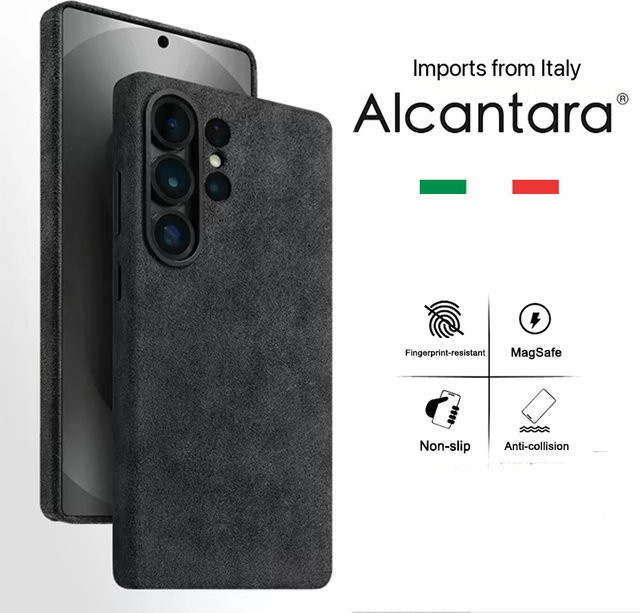 Samsung Galaxy S26 Ultra oder S26+ Magnetgehäuse aus 100 % italienischem Alcantara-Leder mit MagSafe Super Luxury Back Cover in Orange oder Grau - Bild 1