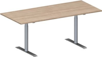 Schäfer Shop Genius Konferenztisch MODENA FLEX, Rechteck, T-Fuß Rundrohr, Eiche-Dekor/weißaluminium, B: 180 cm, T: 80 cm, H: 65-85 cm