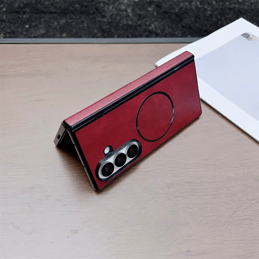 MagSafe Magnetische Hülle mit Ledermuster für Samsung Galaxy Z Fold 8 7 6 5 4 3 in Braun - Bild 1
