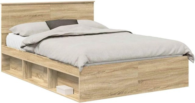 vidaXL Bettrahmen aus Holzwerkstoff in Geräucherte Eiche, Farbe Braun, B/T/H: 153 x 153 x 90 cm (für Matratzen 140–160 x 200 cm) - Bild 1
