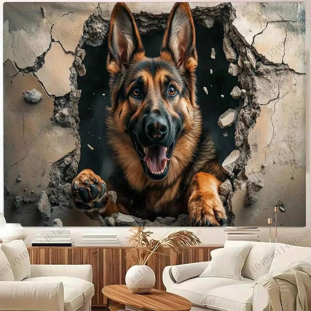 JMG Household Supplies Wandteppich Deutscher Schäferhund in Braun mit 3D-Fotografie-Design, Breite: 95 cm, Höhe: 73 cm - Bild 1