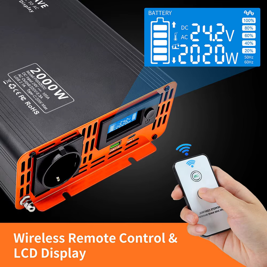 DATOUBOSS Sinus-Wechselrichter 2000W 36V / 24V DC auf AC 220V 230V Spannungswandler mit AC-USB-Buchse und LCD-Fernbedienung für Wohnmobile und LKW - Bild 2