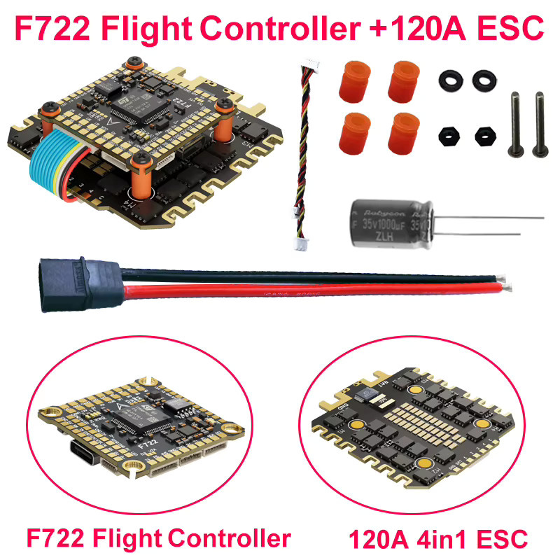 JIJIEFPV F722 12S 120A FPV Stack Flugcontroller für 13 15 18 Zoll Drohnenrahmen, Schwarz - Bild 3