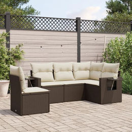 Vidaxl Gartenmöbel-Set aus Polyrattan mit 5 Teilen und Kissen, Braun, Modernes Design - Bild 1