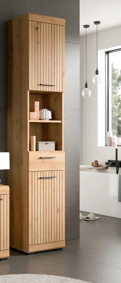 Badezimmer Hochschrank Shawn in Eiche, modern, Braun, B: 37 cm, H: 191 cm - Bild 3