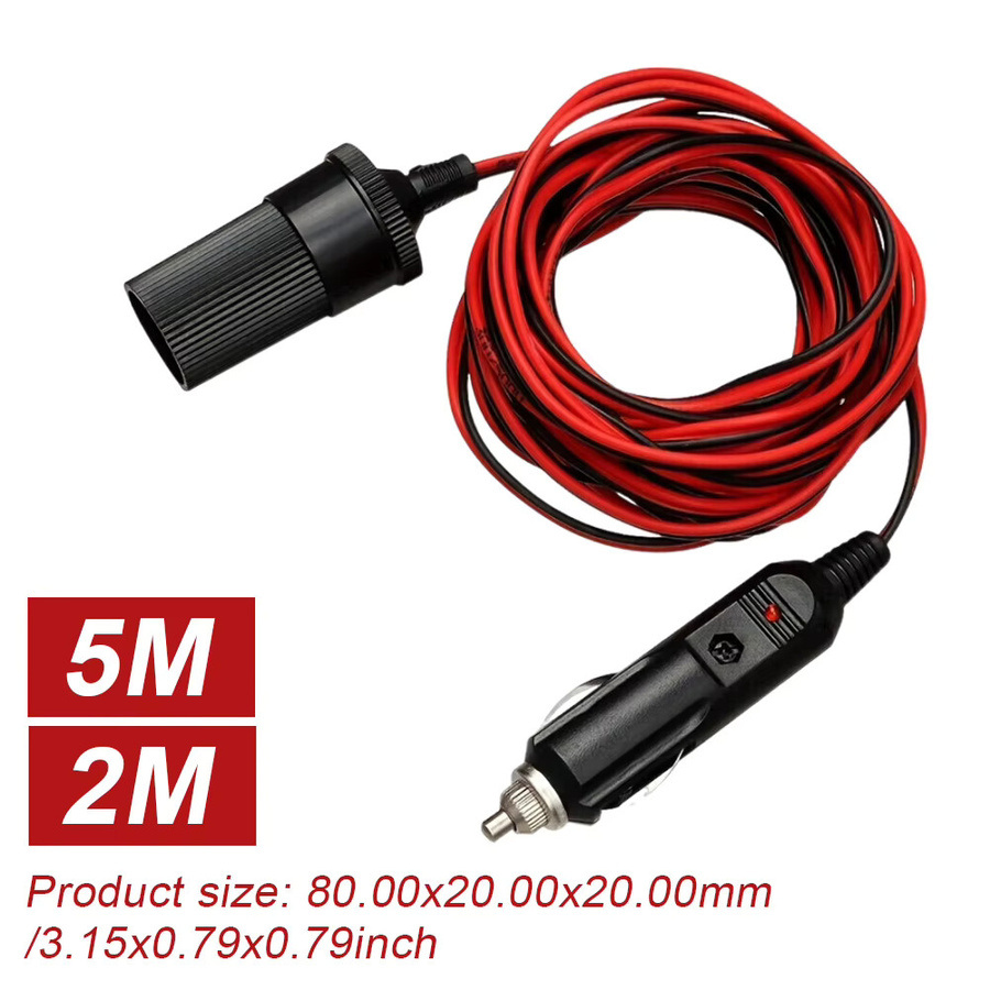 Auto Zigarrenanzünder Verlängerungskabel mit Anzeige und LED-Licht, 12/24V Adapterkabel für Stecker zu Buchse, Farbe: Schwarz - Bild 3