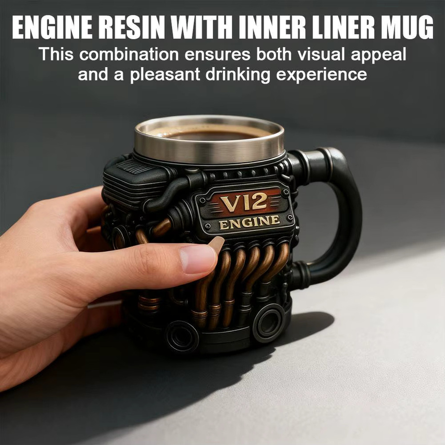 KITPIPI Vintage Motor Kaffeetasse aus Edelstahl in Schwarz, isolierter Doppelwand-Wasserbecher, 200 ml - Bild 3