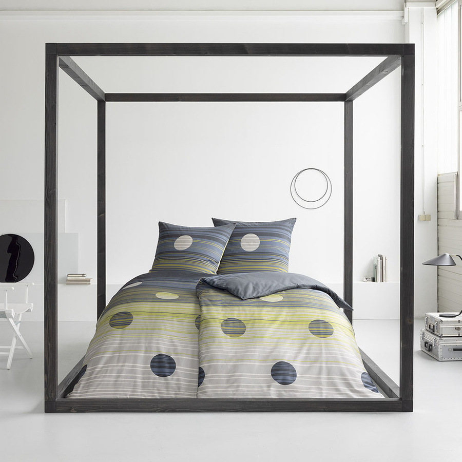 Estella Mako-Satin Bettwäsche Bailey Punkte Streifen Petrol Grau B/H: 135 x 200 cm mit Kissenbezug 80 x 80 cm - Bild 1