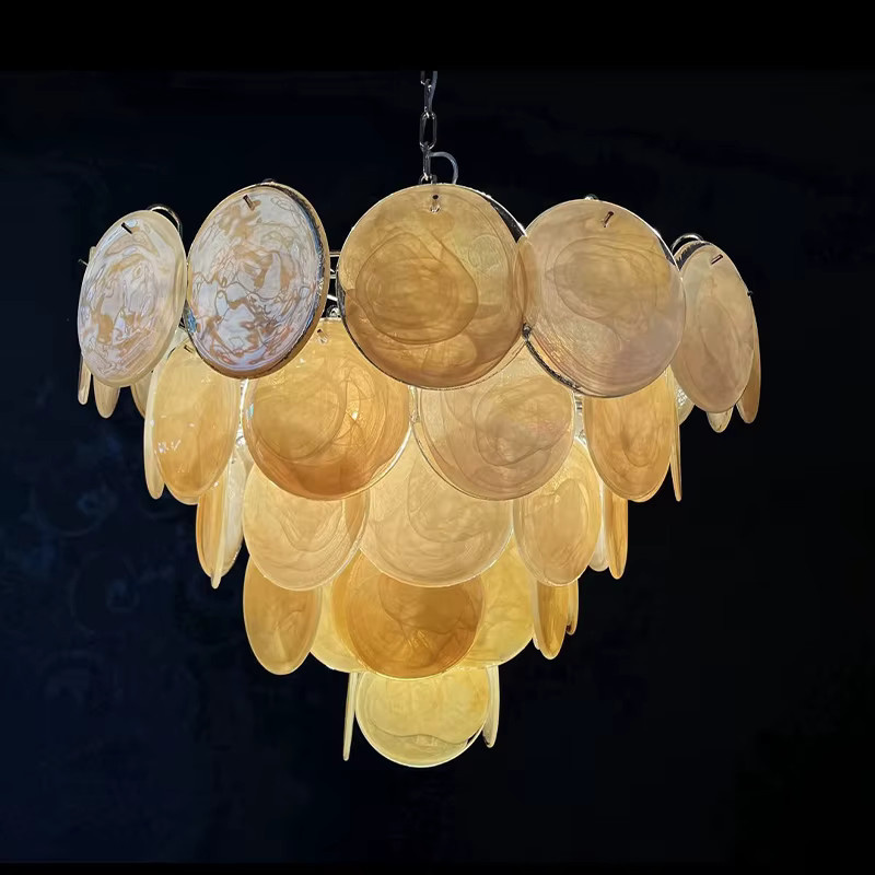 Moderner runder Scheiben-Kronleuchter aus Muranoglas und Metall in Gold oder Silber, dimmbar - Bild 2