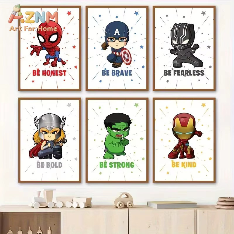 KAYOU Marvel Superhelden Leinwandgemälde mit Iron Man, Thor, Captain America und Spider Man als Cartoon-Poster für die Dekoration deines Kinderzimmers in Mehrfarbig - Bild 2