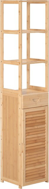 kleankin Badezimmerschrank aus Bambus in Braun mit Schublade und drei Ablagen, B/T/H: 32 x 30 x 163 cm - Bild 1