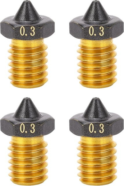 DIYelecs 4er Set PTFE-beschichtete High Flow Messingdüsen für Hochgeschwindigkeits-3D-Drucker mit 0,3 mm Durchmesser in Gold - Bild 1