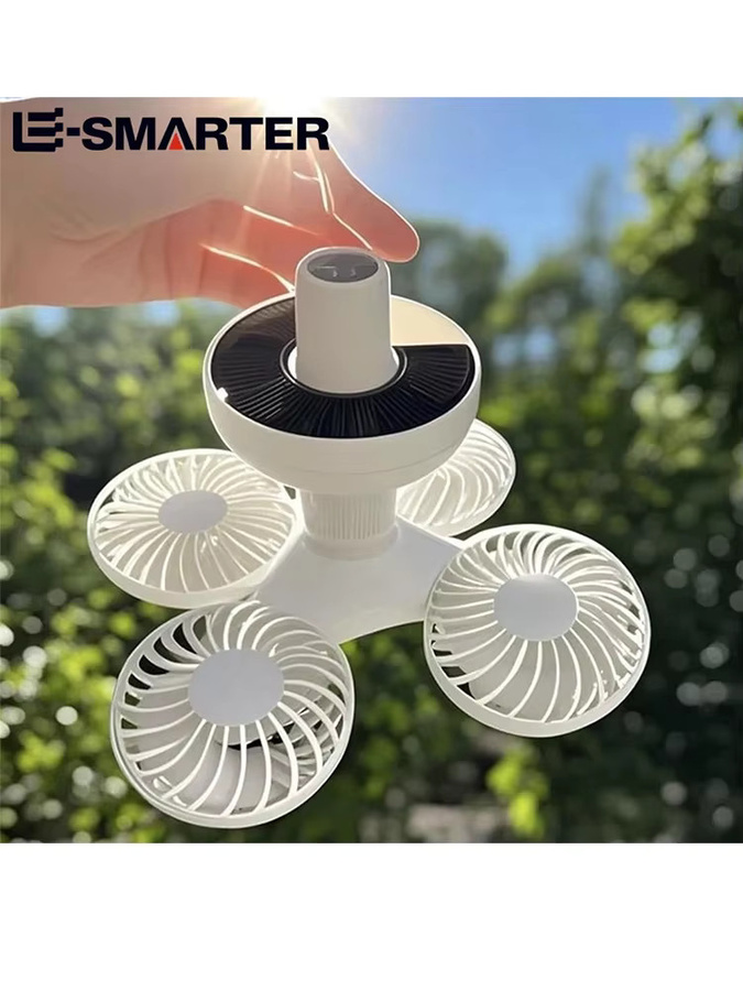 ESMARTER Solar-Ventilatorleuchte mit LED, wiederaufladbar und weiß, zur Wandmontage für Garten und Camping - Bild 6