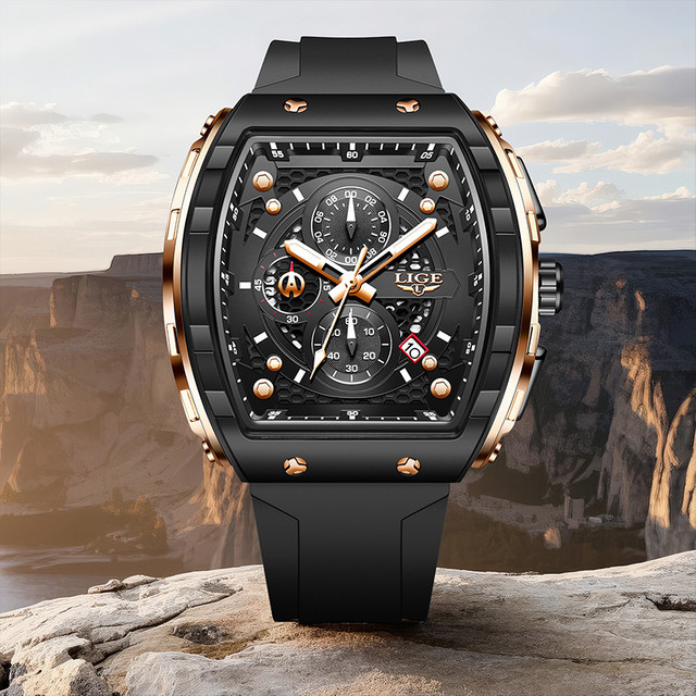 LIGE Armbanduhr, Chronograph, Quarz, Eckig, Schwarz, Herren - Bild 1