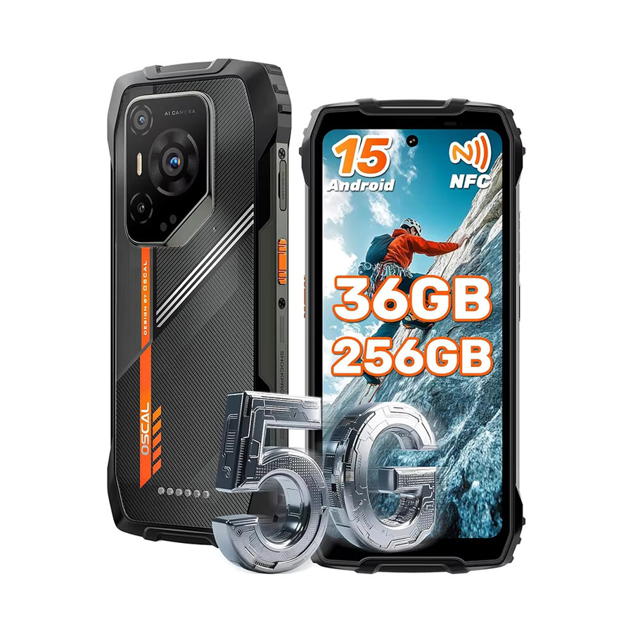 OSCAL PILOT 3 Outdoor-Smartphone in Schwarz mit Android 15, 5G, Dimensity 6300, 256GB ROM, (12+24)GB RAM und 6,78 Zoll 120Hz Display - Bild 2