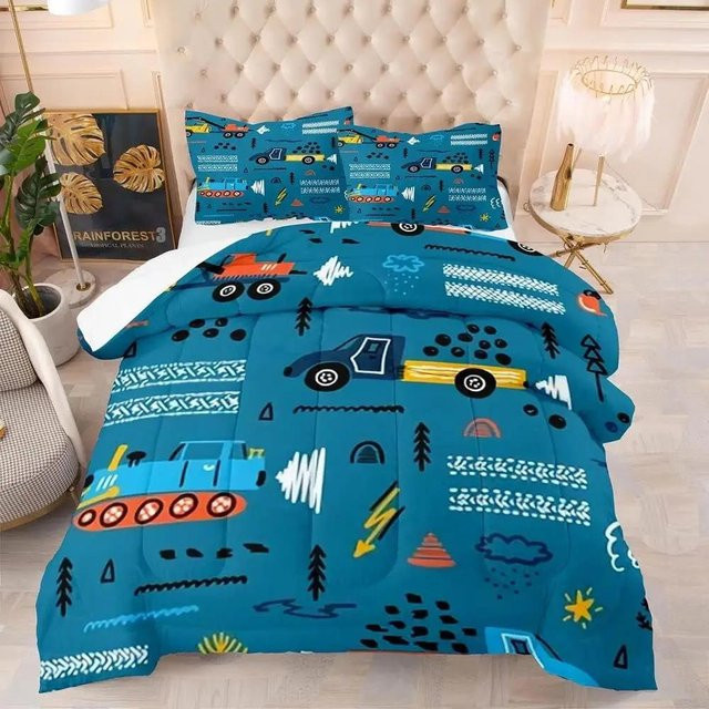 JMG Household Supplies Bettwäsche-Set für Kinder mit Traktoren und Baustelle Motiv, 3-teilig aus Mikrofaser, B/H: 100 x 135 cm - Bild 1
