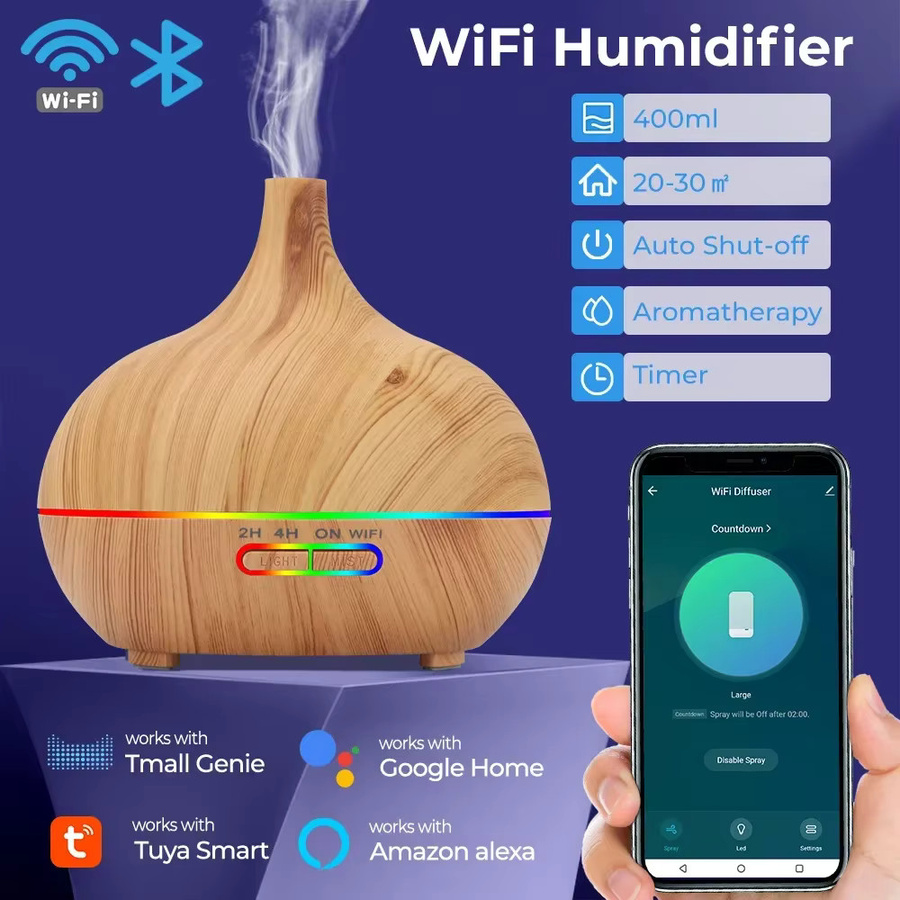 DELIXING Tuya WiFi Luftbefeuchter und Ultraschall Aroma Diffusor mit 400 ml Fassungsvermögen, Smart Home kompatibel mit Alexa und Google, Rostrot - Bild 2
