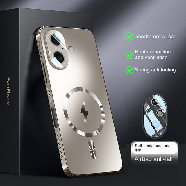 Fudusaidman Magnetische Schutzhülle mit Wärmeableitung und Adsorptionsmatte für MagSafe iPhone 17 16 15 14 13 12 Pro Max Plus in Gold - Bild 1