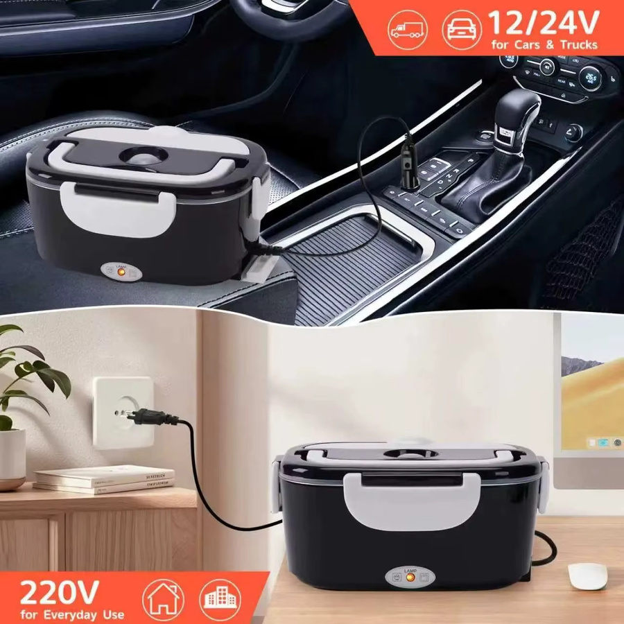 Tragbare elektrische Heiz-Lunchbox mit zwei Fächern für 12V/24V KFZ-Stecker, Bento-Reise-Speisenwärmer in Schwarz - Bild 2
