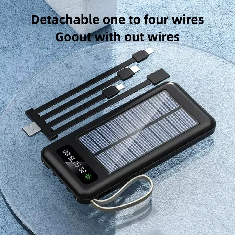 Solar Power Bank mit 50000 mAh Kapazität und Schnellladung, tragbare Powerbank mit integrierter Taschenlampe und 4 Kabeln, erhältlich in Schwarz oder Weiß - Bild 5
