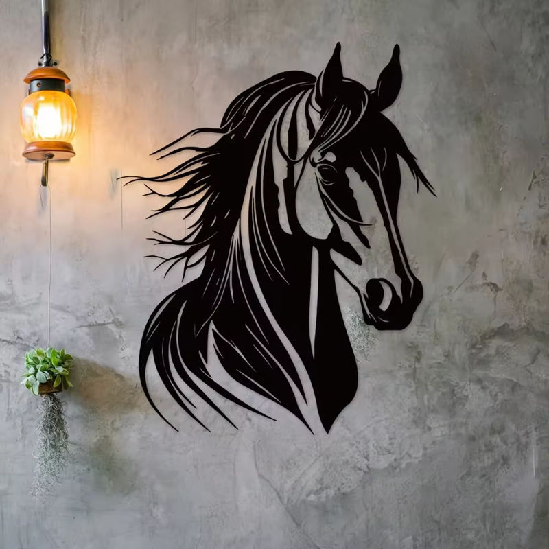 HELLOYOUNG Metall Wandkunst Pferdekopf in Schwarz für Landhaus-Dekoration innen und außen - Bild 4