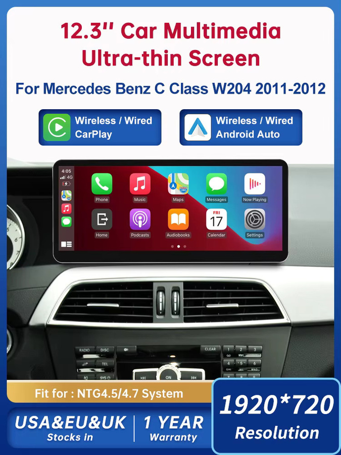 Road Top 12,3 Zoll Multimedia-Player mit Touch Display und GPS für Mercedes Benz C-Klasse W204 2011-2012 NTG4.5 in Schwarz mit Carplay - Bild 6