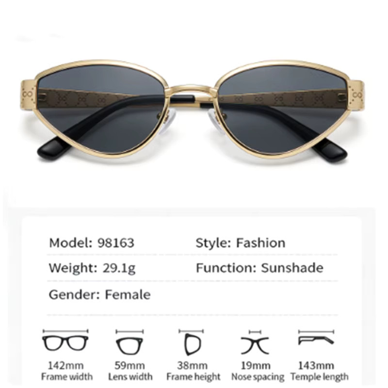 CHUANCHEN Sonnenbrille Cat Eye, Metall, Vollrand, Gold - Bild 4