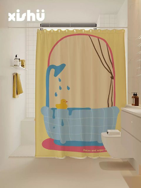 VIKAMA Cartoon Duschvorhang mit Tier-Motiven für Kinder, wasserdicht und schimmelresistent, Höhe: 180 cm, Breite: 90 cm - Bild 1