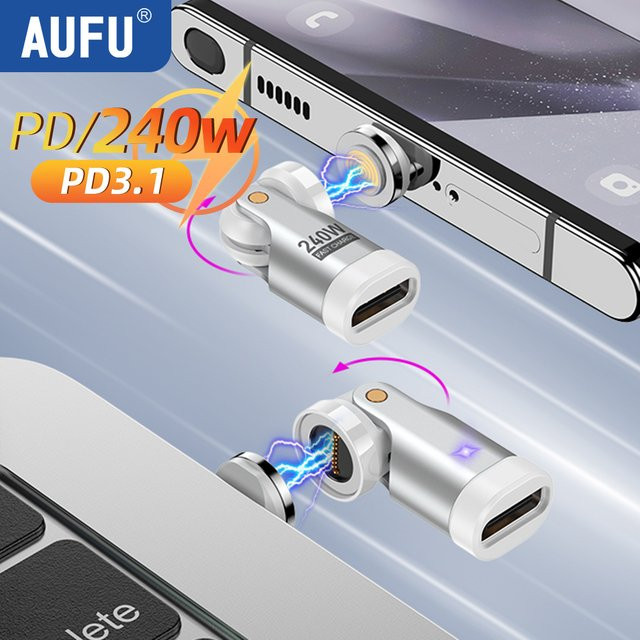 AUFU Magnetischer USB-C auf USB-C OTG Adapter mit 9-Pin-Anschluss und 240 W Schnellladefunktion für MacBook, iPhone 16, iPhone 15, iPad und Laptop - Bild 1