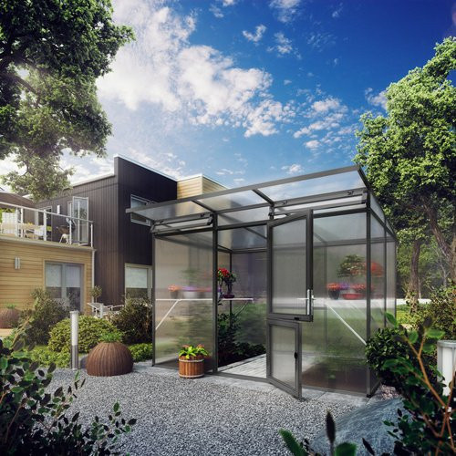 KGT Gewächshaus Linea Bausatz aus Aluminium und Polycarbonat in Anthrazitgrau mit 6,45 m² Fläche und Drehtür - Bild 1
