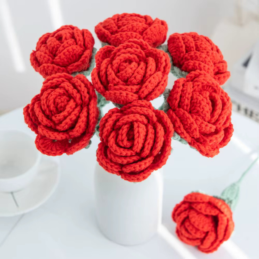 ZQCY Handgemachte Häkelrose aus Textil in Rot für Dekoration und DIY-Projekte - Bild 2