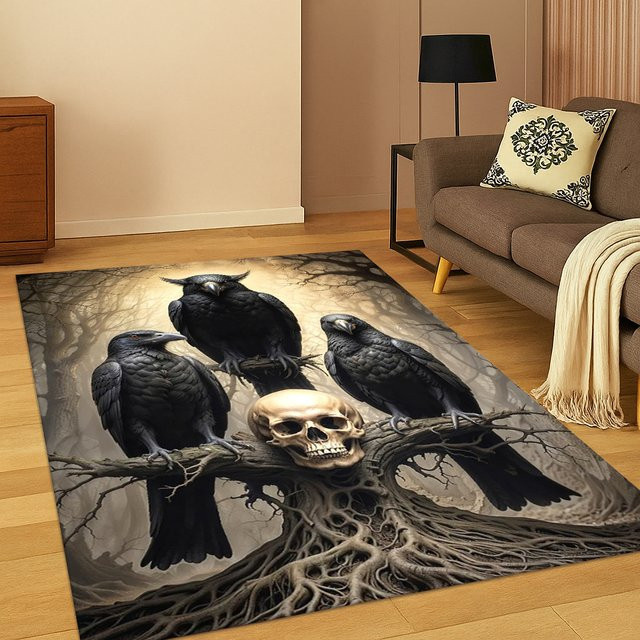 Faviora Viking Crow Raven Teppich mit Nordischer Mythologie Goth Design, rutschfest, Mehrfarbig, B/T/H: 60 x 40 x 1 cm - Bild 1