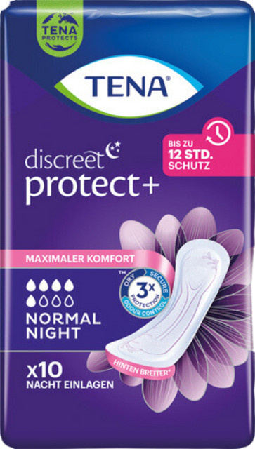 TENA Discreet protect+ Normal Night Einlagen, Damen, 10 Stück - Bild 1