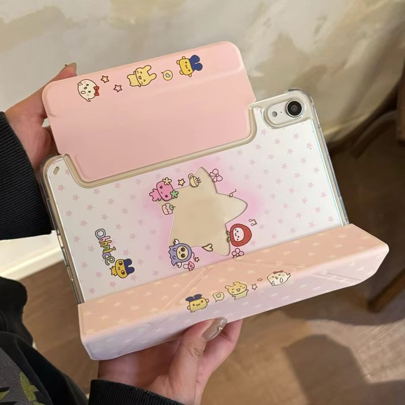 Tamagotchi Schutzhülle für Apple iPad Pro in Rosa mit niedlicher Illustration und faltbarem Design - Bild 2