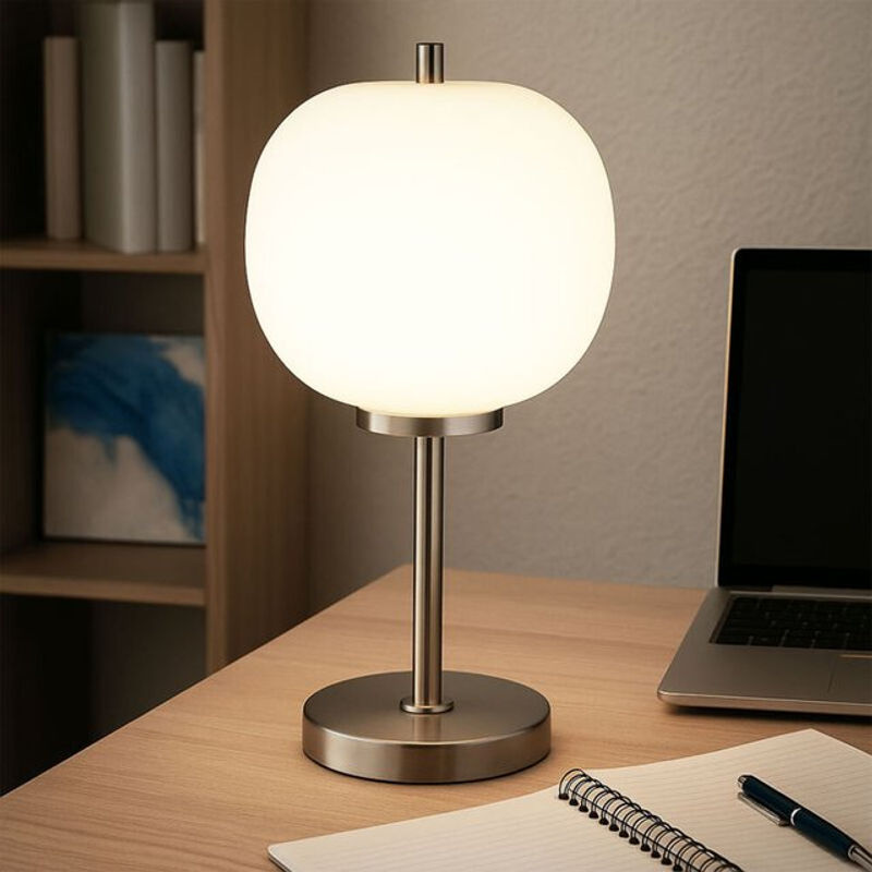 Globo Tischleuchte Blacky I aus Metall und Glas in Nickel und Weiß, Höhe: 45 cm, Durchmesser: 18,5 cm - Bild 2