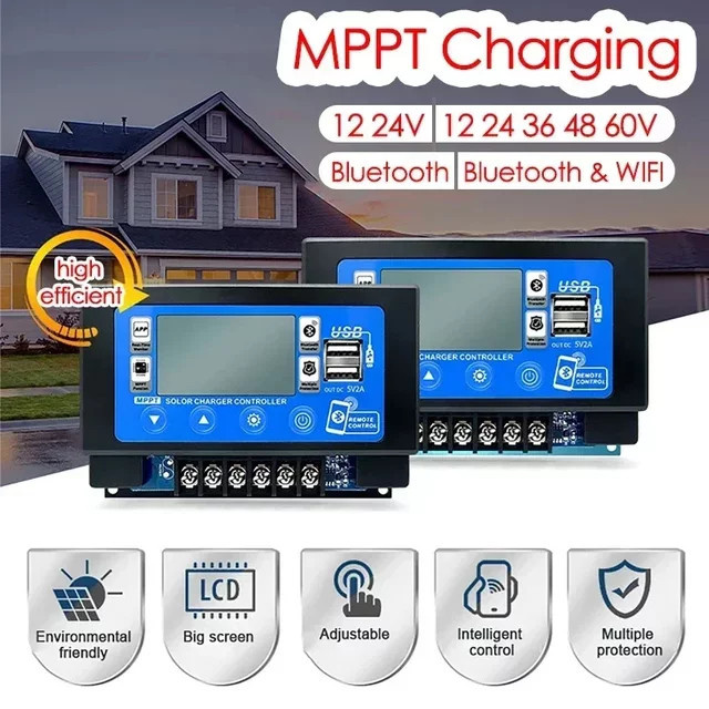 luxuglow Smart MPPT Solarregler mit Bluetooth und WIFI für 12V/24V Energie-Speicher mit LCD Display - Bild 1
