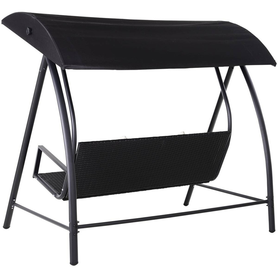 Outsunny 3-Sitzer Hollywoodschaukel aus Polyrattan und Metall in Schwarz mit Kissen und Sonnendach, B/H/L: 124 x 179 x 198 cm - Bild 3