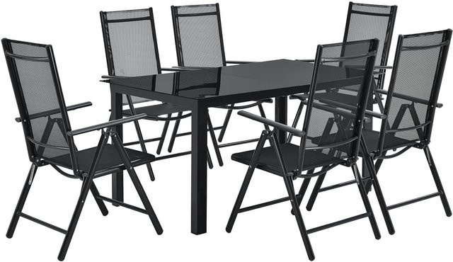 Juskys Aluminium Gartengarnitur Milano 7-teiliges Gartenmöbel Set mit Tisch und 6 Stühlen in Grau/Schwarz, Tisch B: 150 cm, H: 75 cm, T: 90 cm - Bild 1